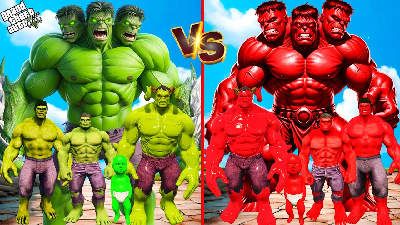 Franklin Growing Biggest Green Hulk Vs Red Hulk Family In GTA 5