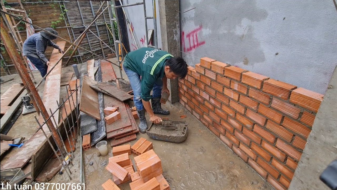 quá trình xây tường khoan râu nhà phố 100 . wall construction #677