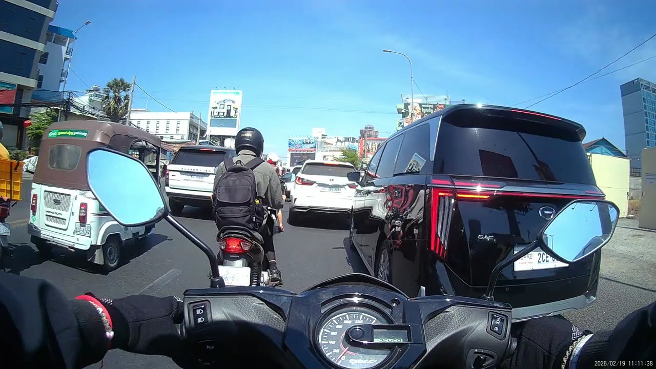Driving in Cambodia Morning Traffic