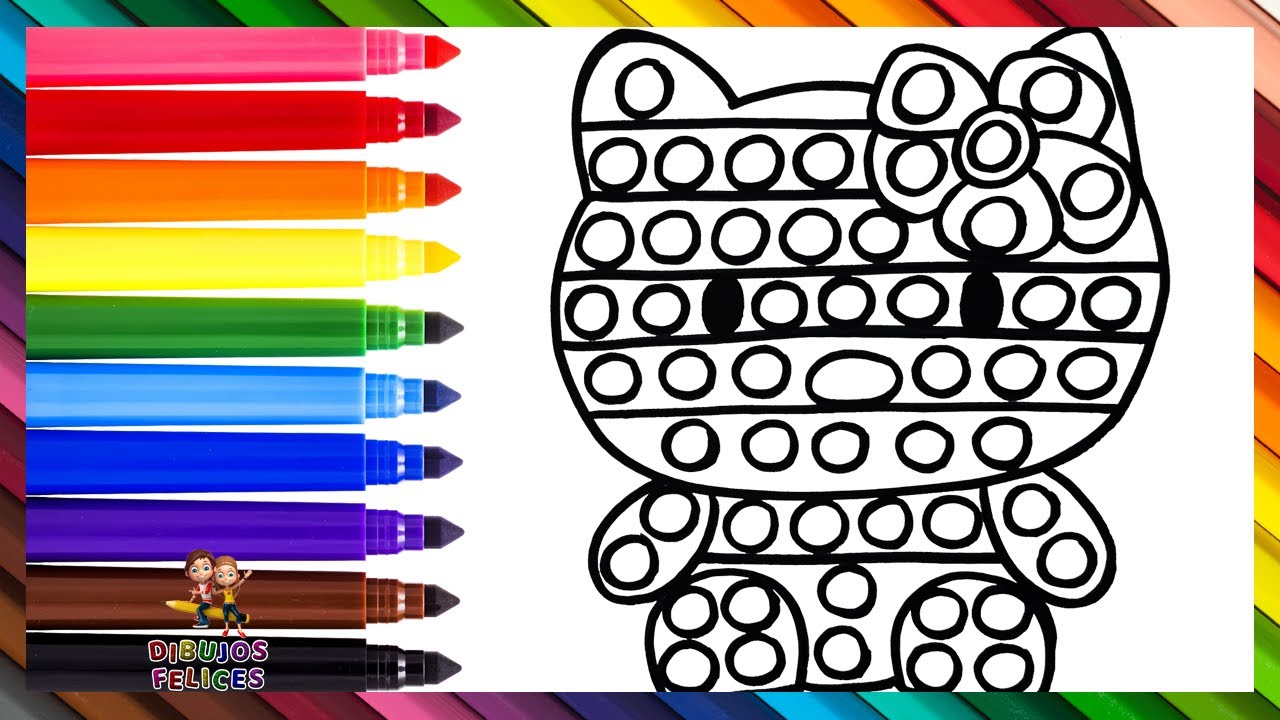 Dibuja y Colorea Un POP IT De Hello Kitty 😸🔴🟠🟡🟢🔵🟣🌈 Dibujos Para Niños