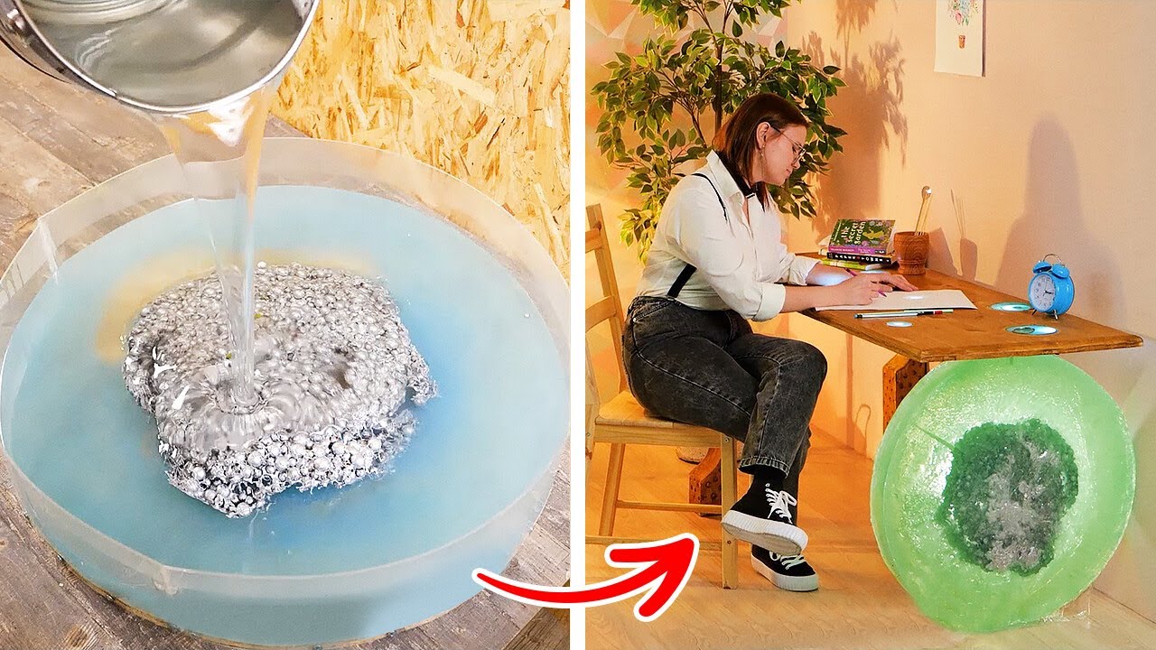 La Magie de la Résine Époxy sur le Bois 🔥🌊 Meubles Uniques Faits Main