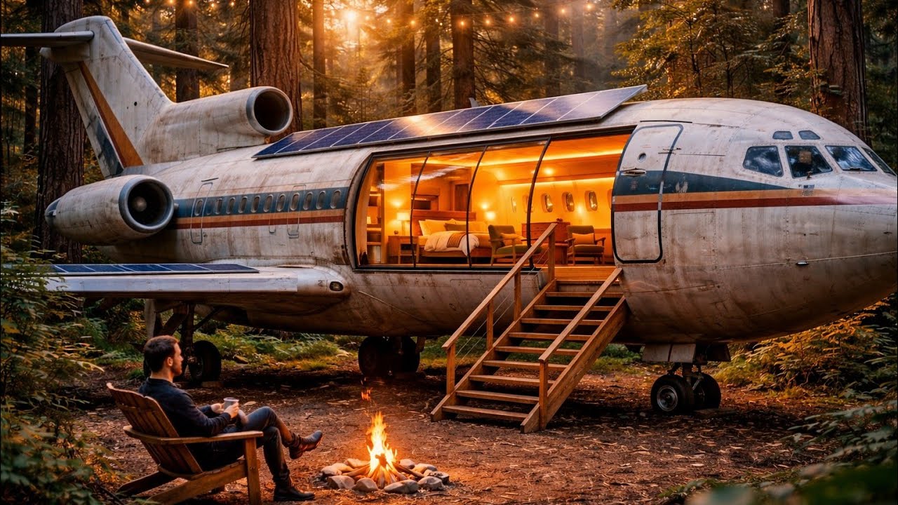 I Built a Secret Forest Home Inside a B-52 Airplane | Silent ASMR Video 
