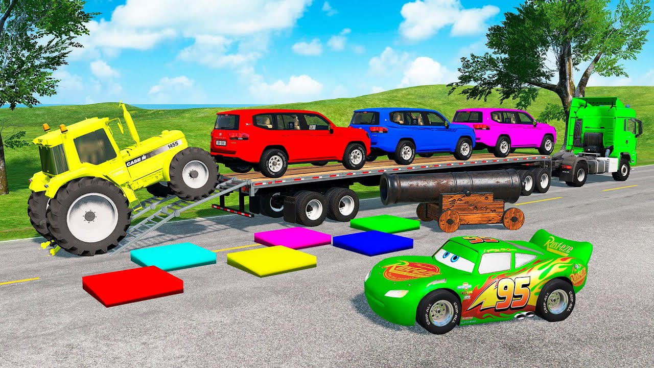 Flatbed Truck Mcqueen | Transportation with Truck - Pothole vs Car #35 - BeamNG.Drive
