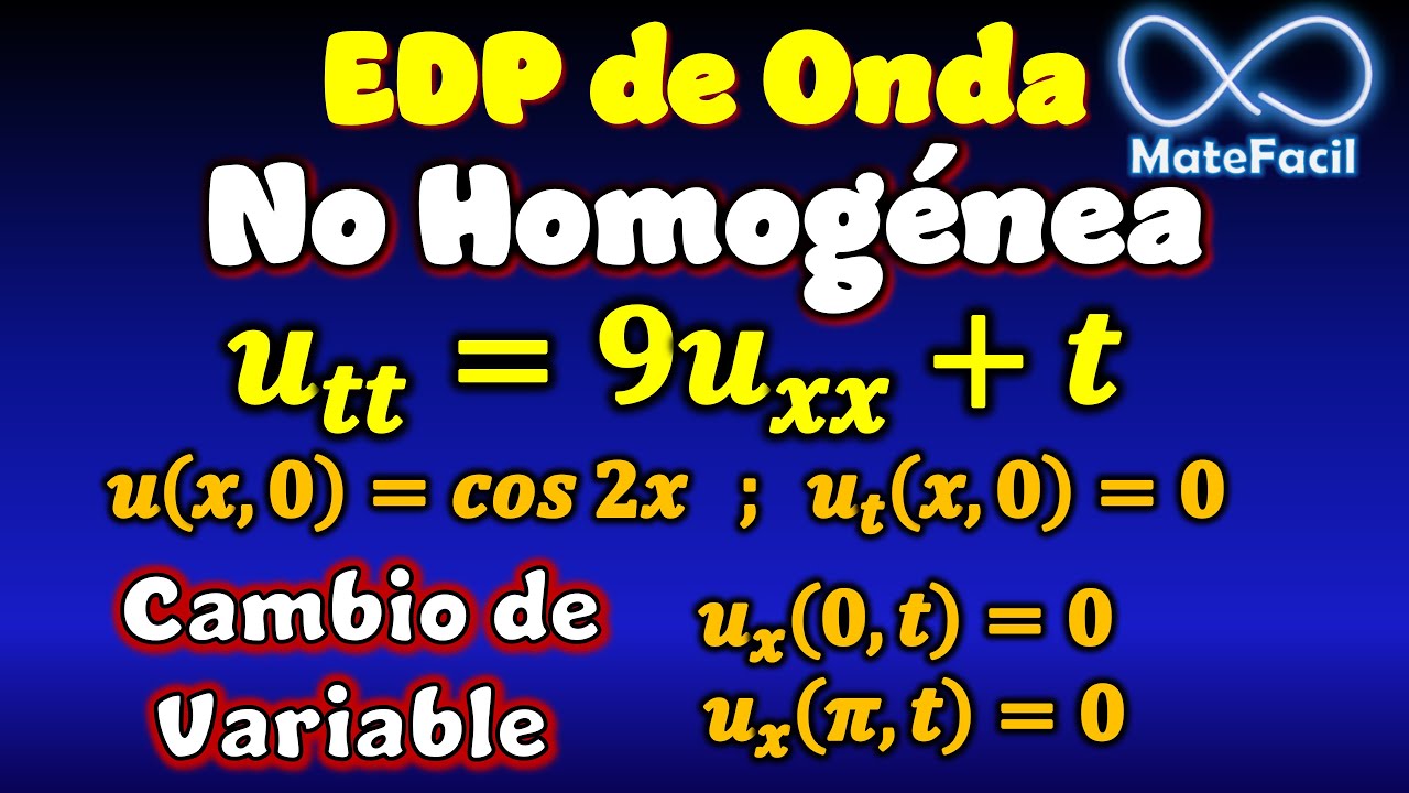 EDP de Onda No Homogénea, resuelta por Cambio de Variable, Paso a Paso