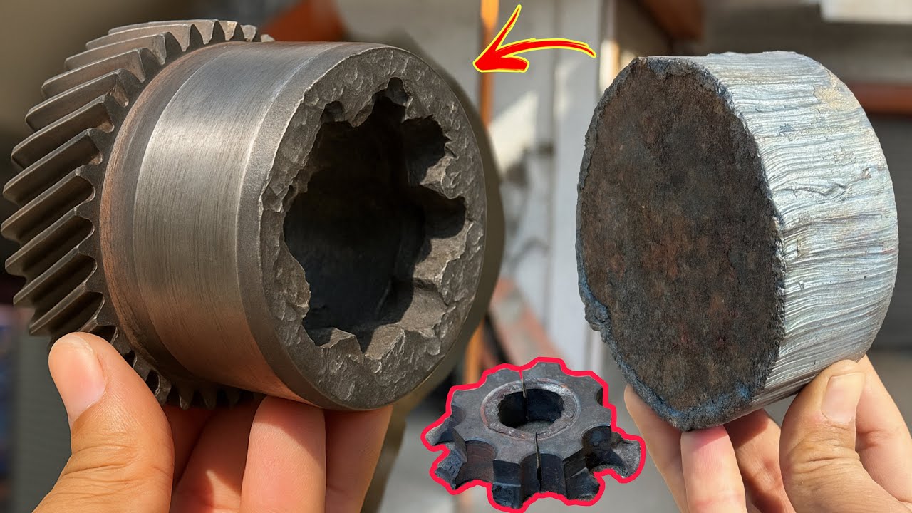 A Crumbled Helical Crank Gear Difficult Repaired By Valiant Mechanic Which Process Proved Effective