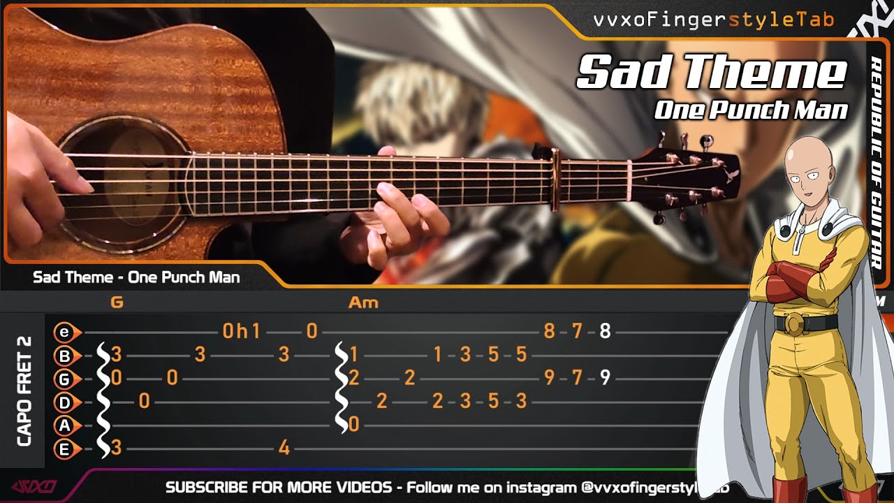 ONE PUNCH MAN OST - Sad Theme - Fingerstyle Guitar Cover | TAB Tutorial