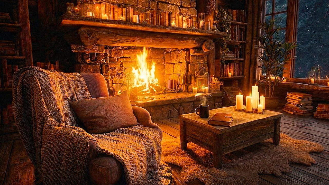 Relaxing Acoustic Guitar to Empty Your Mind | Stress Relief by the Fireplace (3 Hours)