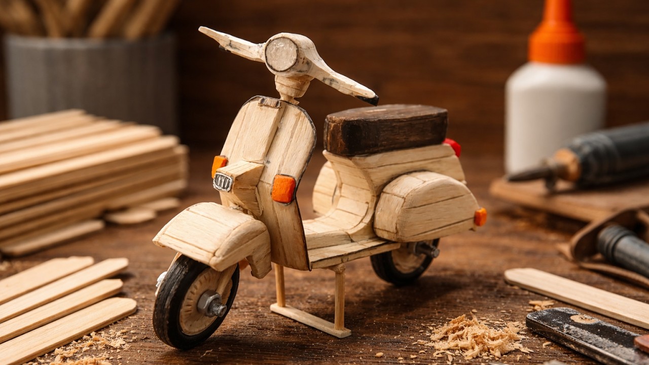 I Built a Classic Vespa Using Only Popsicle Sticks.        #wood