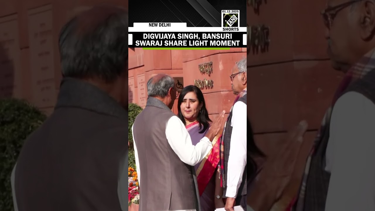 Digvijaya Singh and Bansuri Swaraj share light moment on first day of Parliament winter session