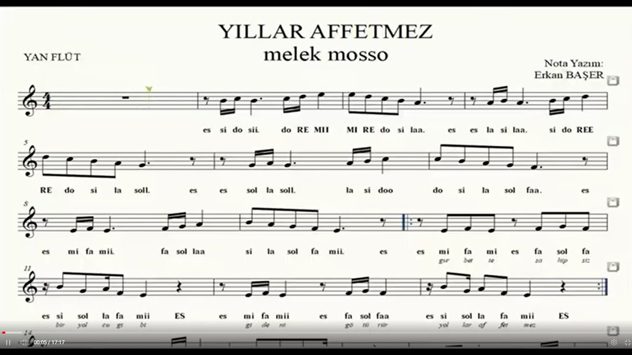 YILLAR AFFETMEZ yan flüt NOTALARI  EŞLİKLİ altyapılı