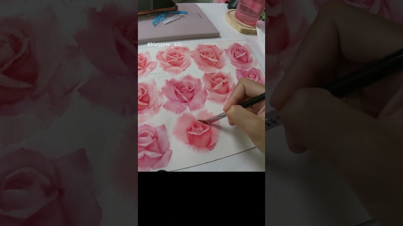 장미가 좋아서 장미만 그리는 브이로그❤️Vlog where I only draw roses because I like roses🧡 