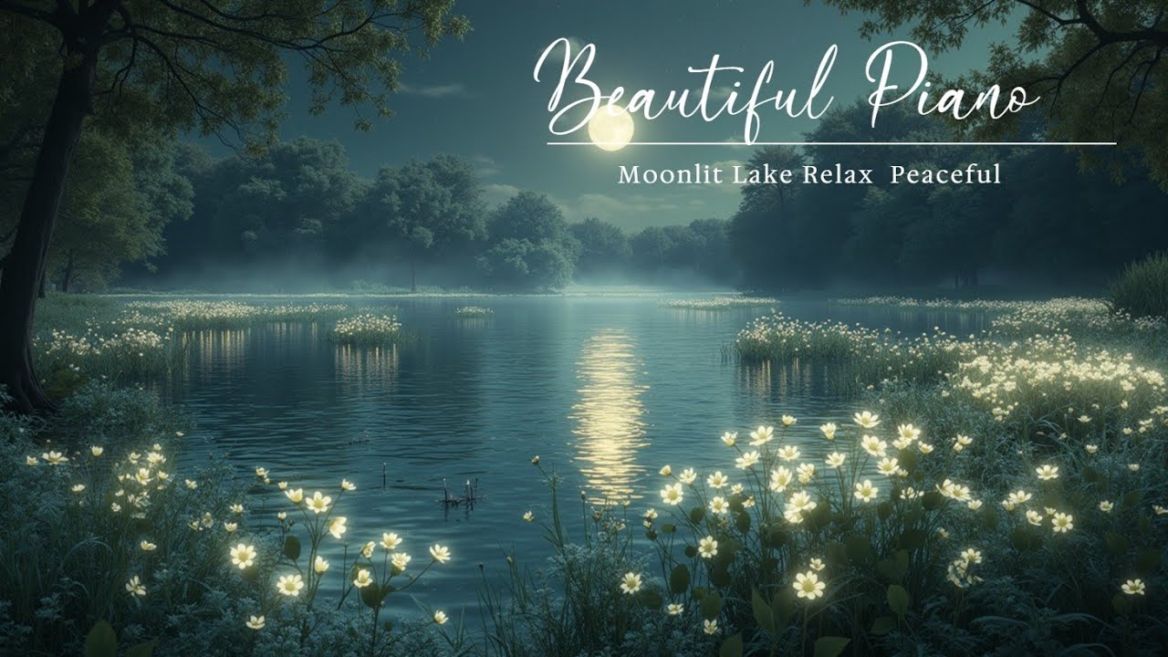 Night Ambiance Beautiful Piano Music Relax Sleep Aid Peaceful Moonlit Lake Scene