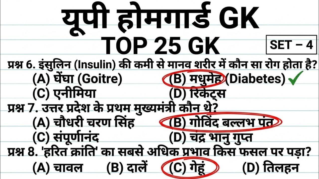 UP Home Guard GK Practice Set 4 | Top 25 GK Questions | Home Guard 2026 Exam Preparation