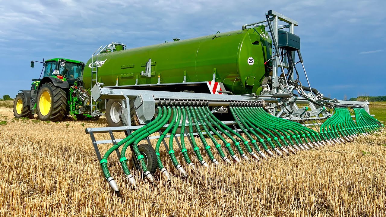 Hígtrágya kijuttatás | John Deere 6195M + Fliegl VFW 25000 + Skate 120 csúszócsoroszlyával