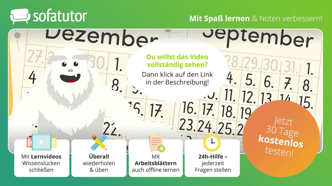 Kalender: Tage, Wochen, Monate, Jahre einfach erklärt – Mathematik 1. & 2. Klasse