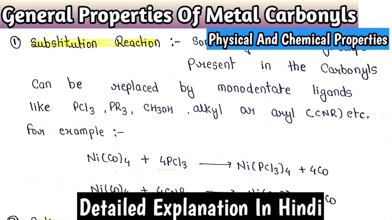 General Properties Of Metal Carbonyls, Physical & Chemical Properties, Inorganic Chemistry,MSc.Notes