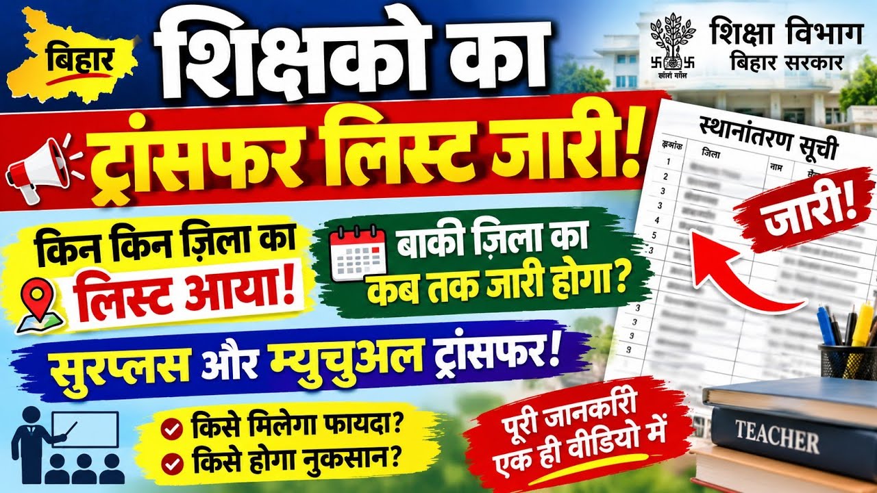 Bihar Teacher Transfer List Released! Surplus Transfer for both BPSC & Vishisht Teachers | By Sep...