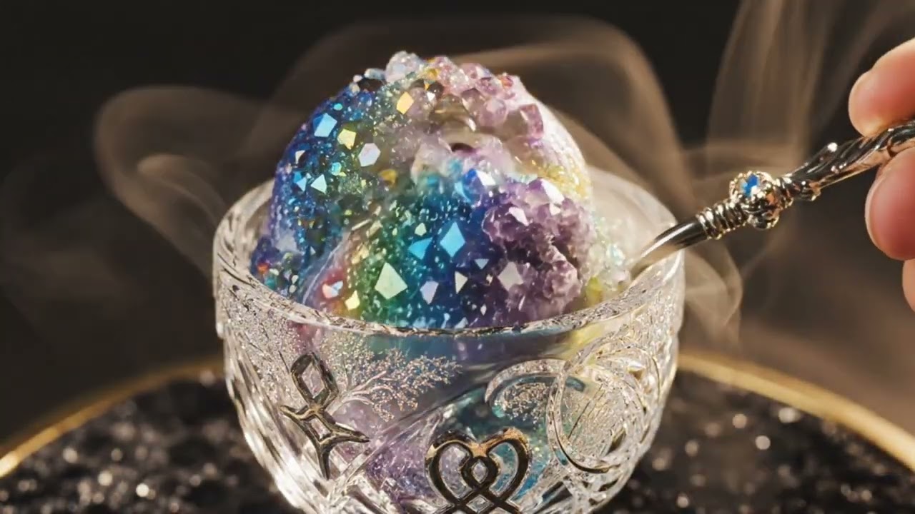 Icy Glass Ice Cream ASMR | Spoon Scraping Crystal Scoops in a Chilled Cup