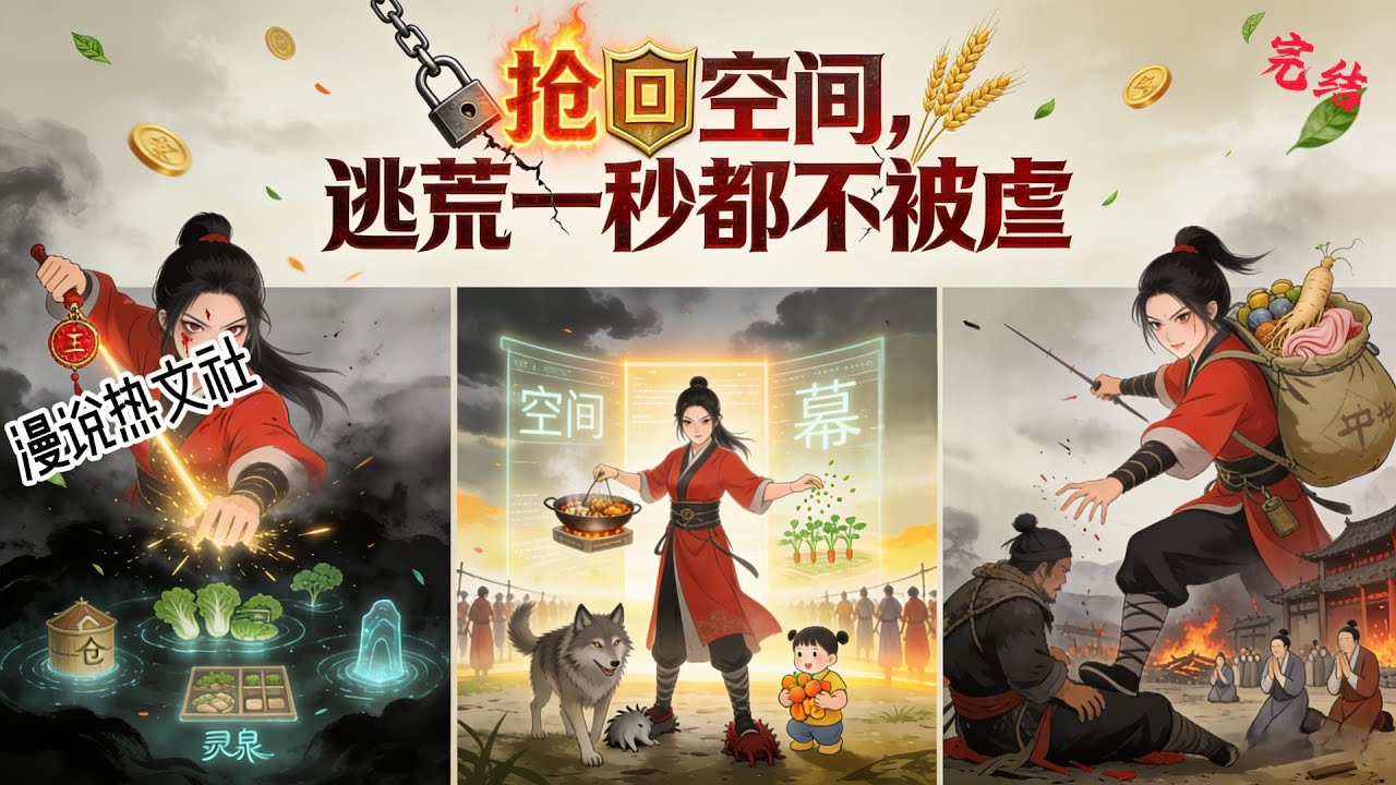 完结《抢回空间，逃荒一秒都不被虐》书中女主夺她金手指，即使逃荒，也大口吃肉，而她跟傻夫一家吃糠咽菜，最后全家十几口活活饿死，而女主则幸福了一辈子，还成了贵女！ #逃荒#种田#古代言情
