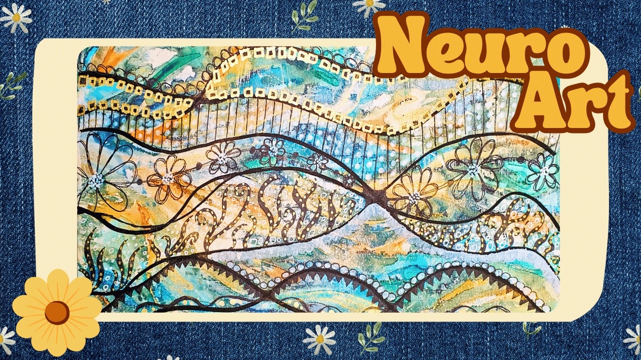 Neurographic Flow with Gold Accents on Gelli Plate Background / Relax & Draw