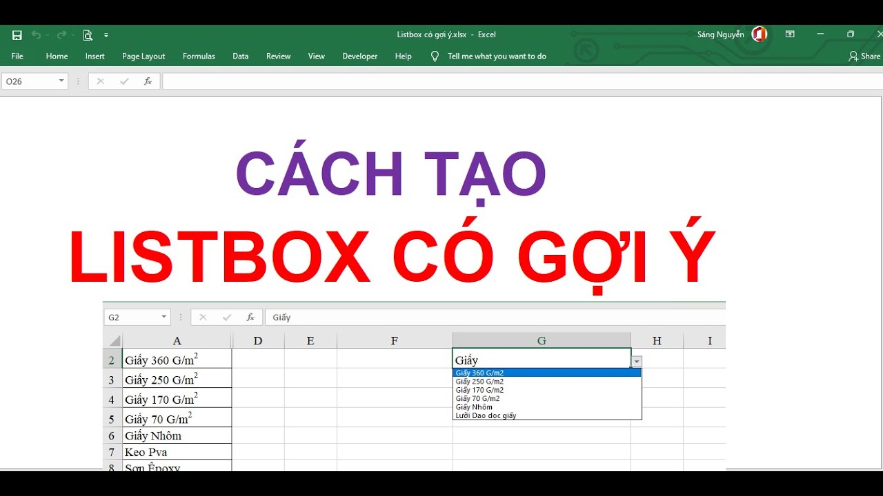 Cách tạo listbox có gợi ý - Data Validation