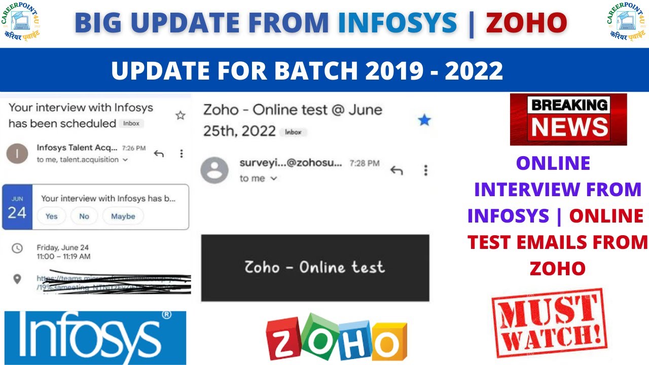 BIG UPDATE FROM INFOSYS | ZOHO | INTERVIEW INVITE | ONLINE TEST EMAIL FROM ZOHO | 23 MAY ONLINE TEST