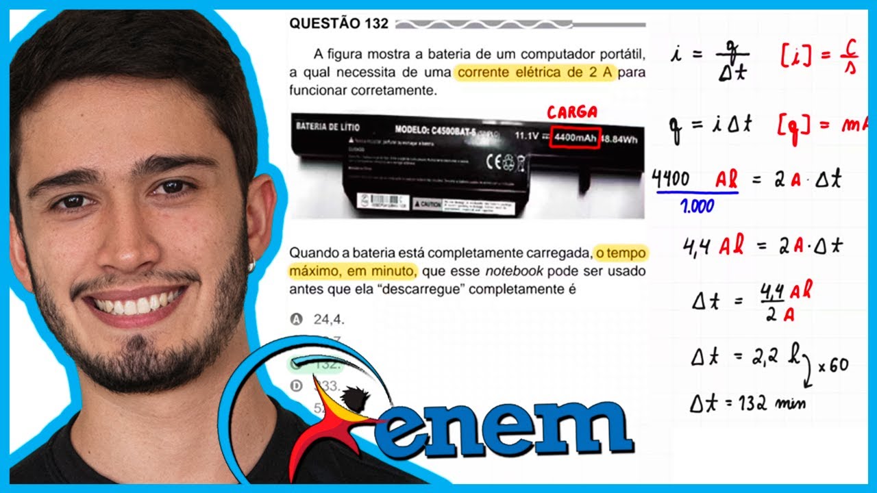 ENEM 2017 PPL - A figura mostra a bateria de um computador portátil, a qual necessita de uma corrent