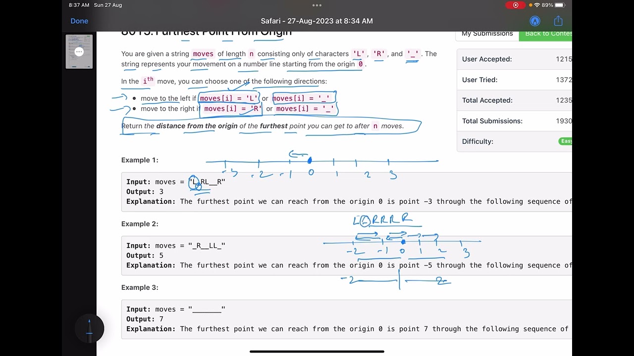Leetcode Weekly contest 360 - Easy - Furthest Point From Origin