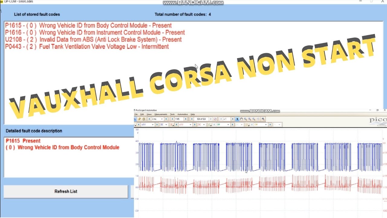 Vauxhall corsa non start P1616 P1615