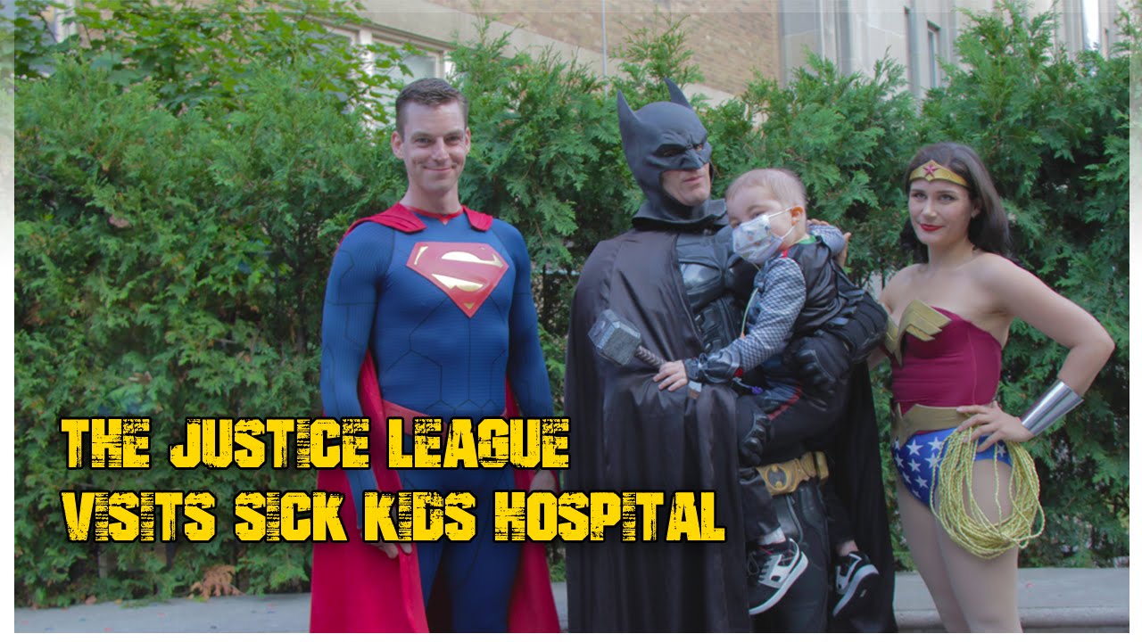 The Justice League visists Sick Kids Hospital