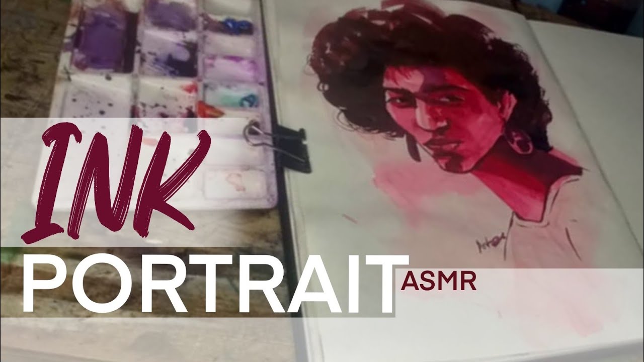 portrait  with  ink #art #watercolor #ink 