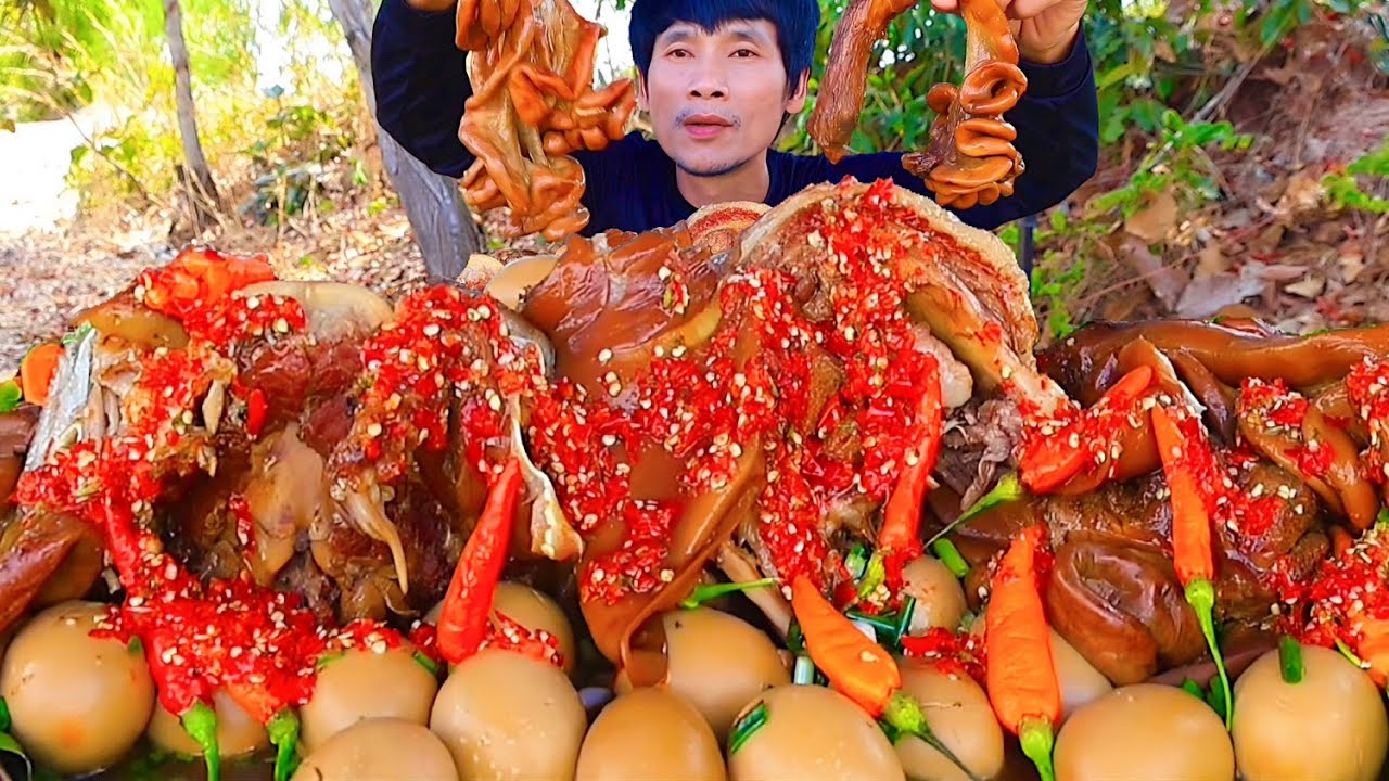 ไส้หมูตุ๋นจิ้มซีฟู๊ดแกล้มพริกผักสดแซ่บคักอีหลีครับพี่น้อง ASMR MUKBANG EATING SHOW#โก้อีสานพาแดก 