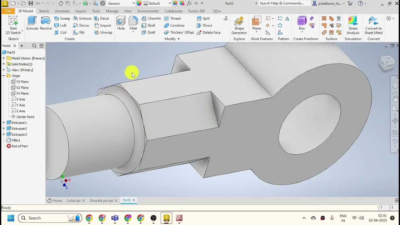 Knuckle Joint - Eye End | Part 3 - EYE END in Hindi - Inventor Tutorial #mechanical #skills