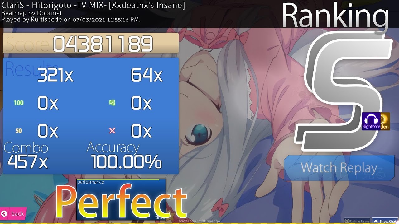osu! | ClariS - Hitorigoto -TV MIX- [Xxdeathx's Insane] (Doormat) | +HDNC 100.00% 452pp