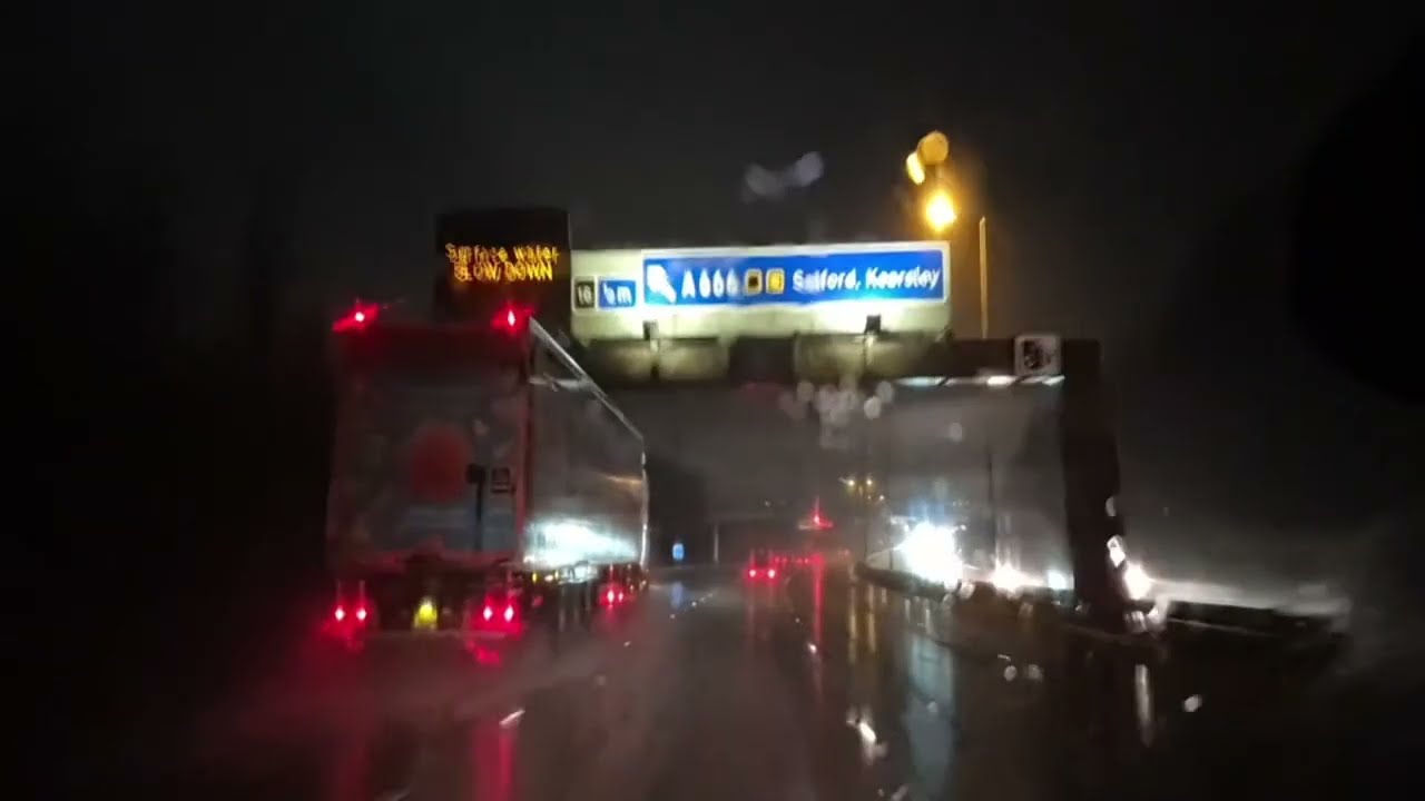 Live UK Dashcam Roadtrip Wigan From Stalybridge At Night 🌙 in biblical rain 🌧