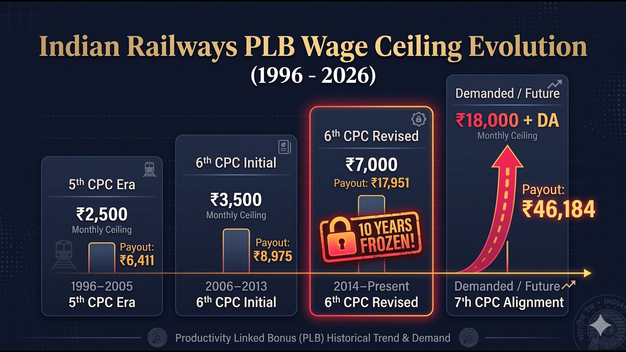 Railway Bonus 2026 Big News! 78-Day PLB Calculation Ceiling Revision Demand | ₹17,951 to ₹46,184?