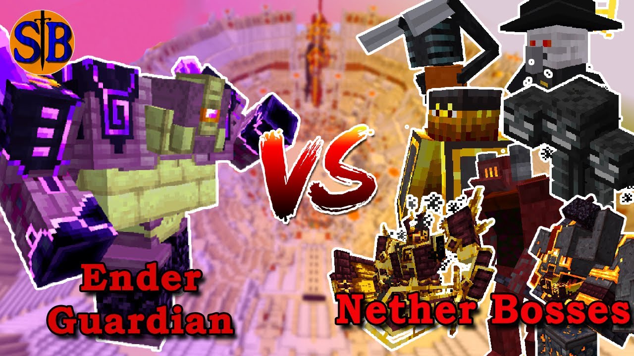 Updated Ender Guardian vs Nether Bosses | Minecraft Mob Battle