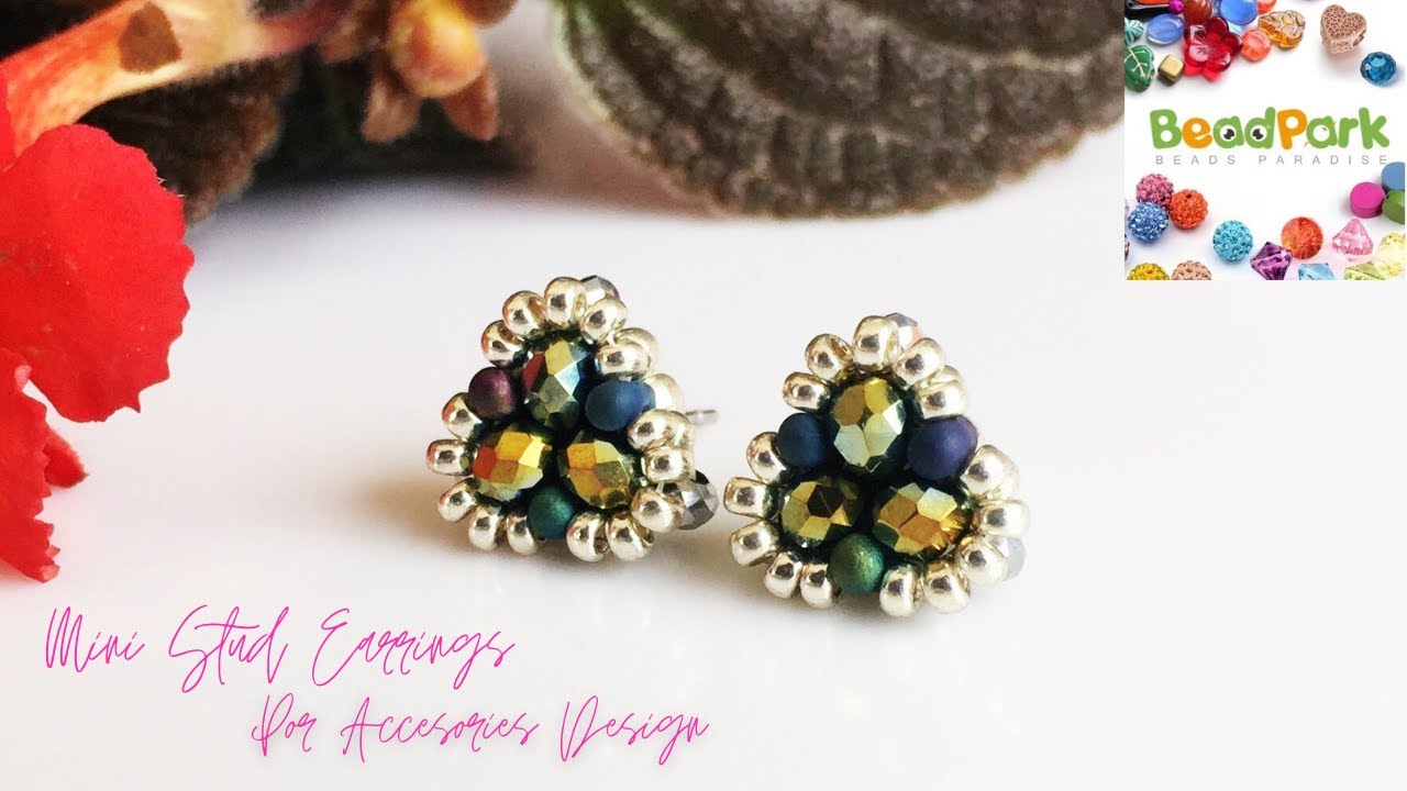 🥰 MINI STUD EARRINGS WITH PEANUT BEADS AND CRYSTALS / JEWELERY WITH BEADPARK MATERIALS / TUTORIAL
