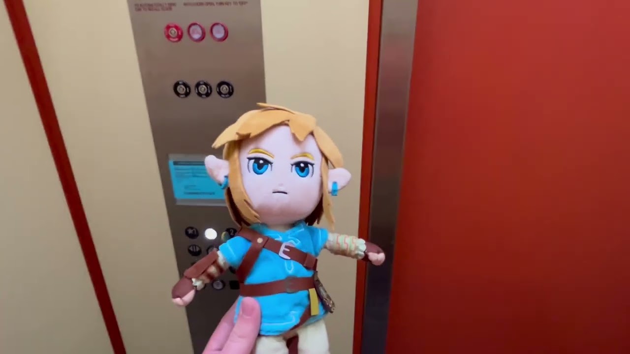 Link rides an elevator 