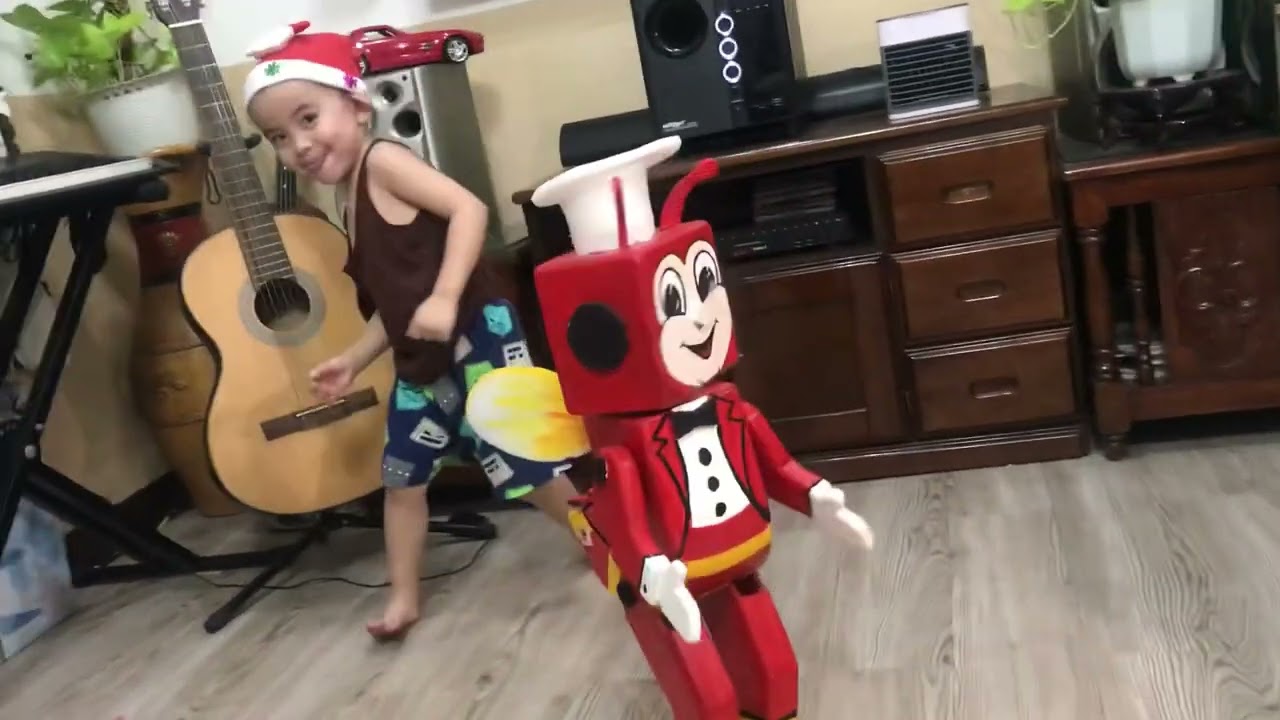 My grandson with my DIY Robotic Jollibee