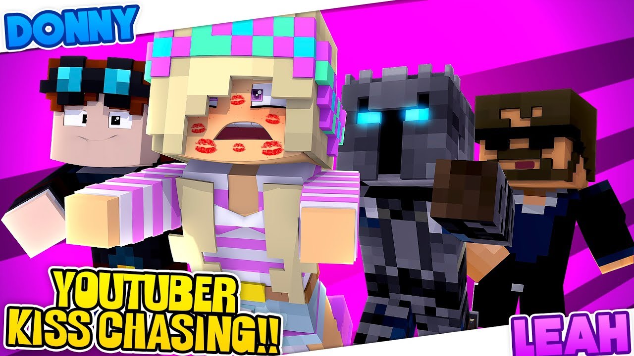 Minecraft YOUTUBER KISS CHASING-WHO IS LEAH'S YOUTUBE CRUSH???-Mini-Games-Donny & Leah Adventures!!!