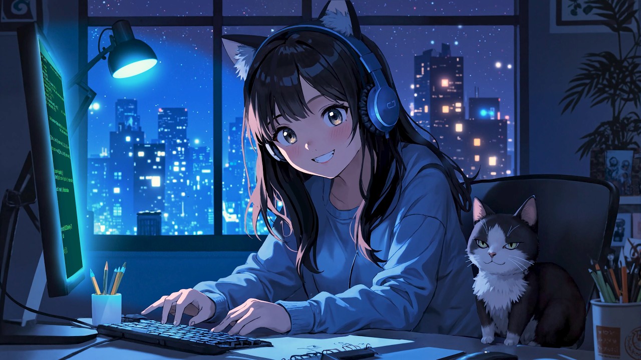 3 AM Coding Session 💻 Coding Overnight With Kitten 💻 Lofi Hip Hop Mix [Study & Coding Beats]
