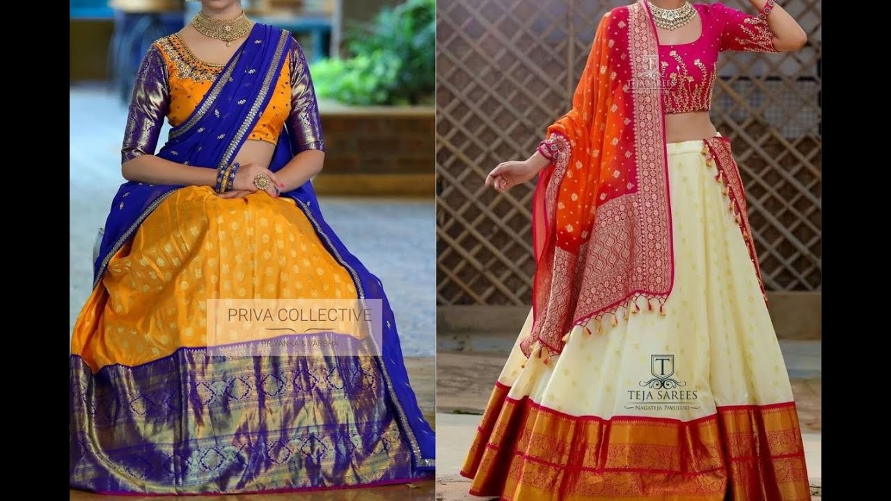 Latest Half Sarees/ Pattu Pavadai/ Lehenga and blouse with dupatta