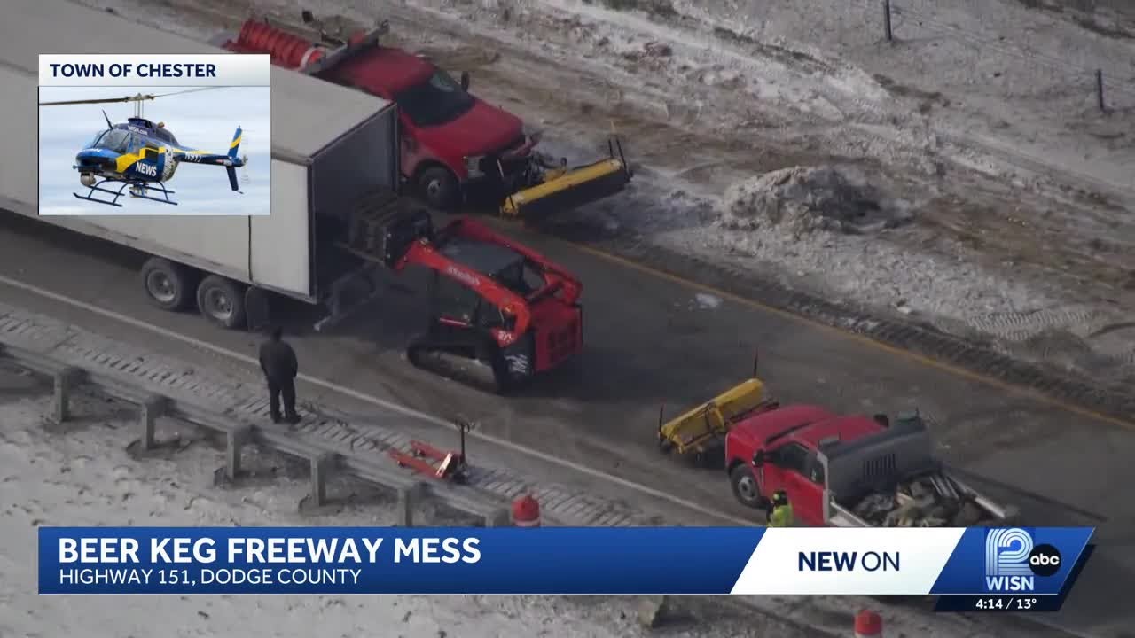 Semitrailer carrying New Glarus beer kegs crashes in Dodge County