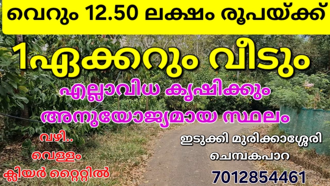 വെറും 12.50 ലക്ഷം രൂപയ്ക്ക് 1ഏക്കറും വീടും. എല്ലാവിധ കൃഷിക്കും അനുയോജ്യം. വഴി വെള്ളം ക്ലിയർ പേപ്പർ👇