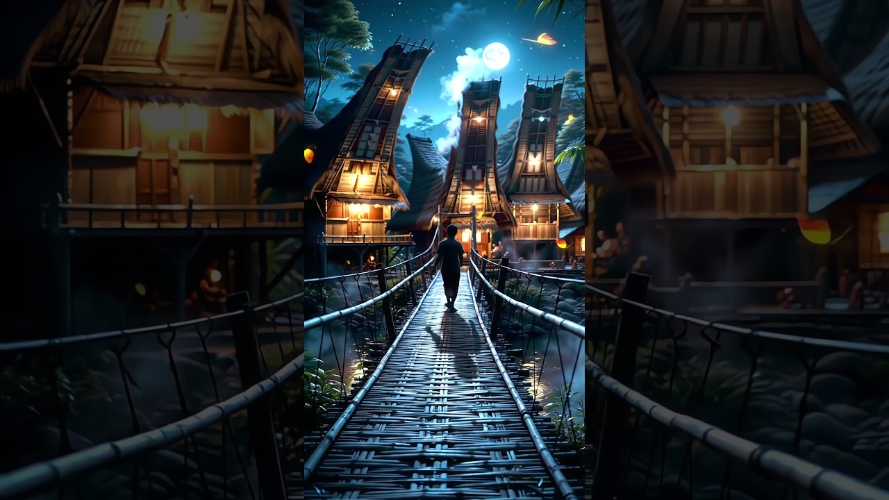 Malam Magis di Desa Tradisional | Jembatan Bambu & Rumah Adat yang Mempesona,#peaceful night village
