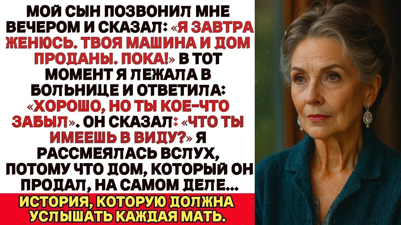 Мой сын позвонил мне сегодня вечером： «Завтра я женюсь  Твоя машина и дом — уже проданы  Пока!»