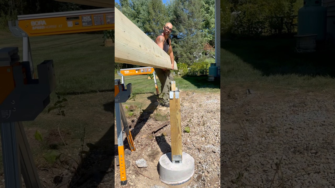 How to install a deck beam solo. #remodel #construction #contractor #diy #carpenter #tools #build