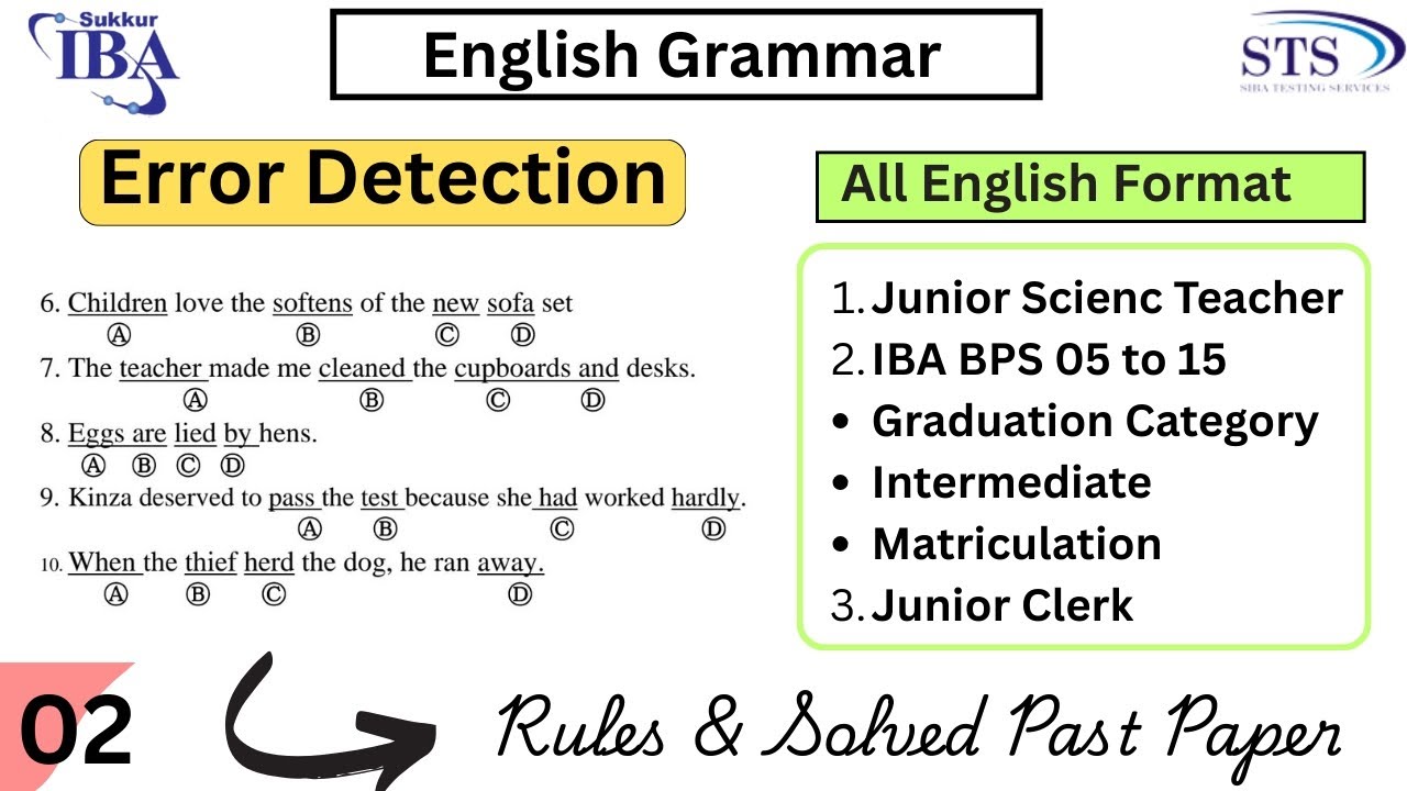 English Grammar | Error Detection | IBA SIBA Testing Service | JST | IBA BPS 05 to 15 | Lec 02