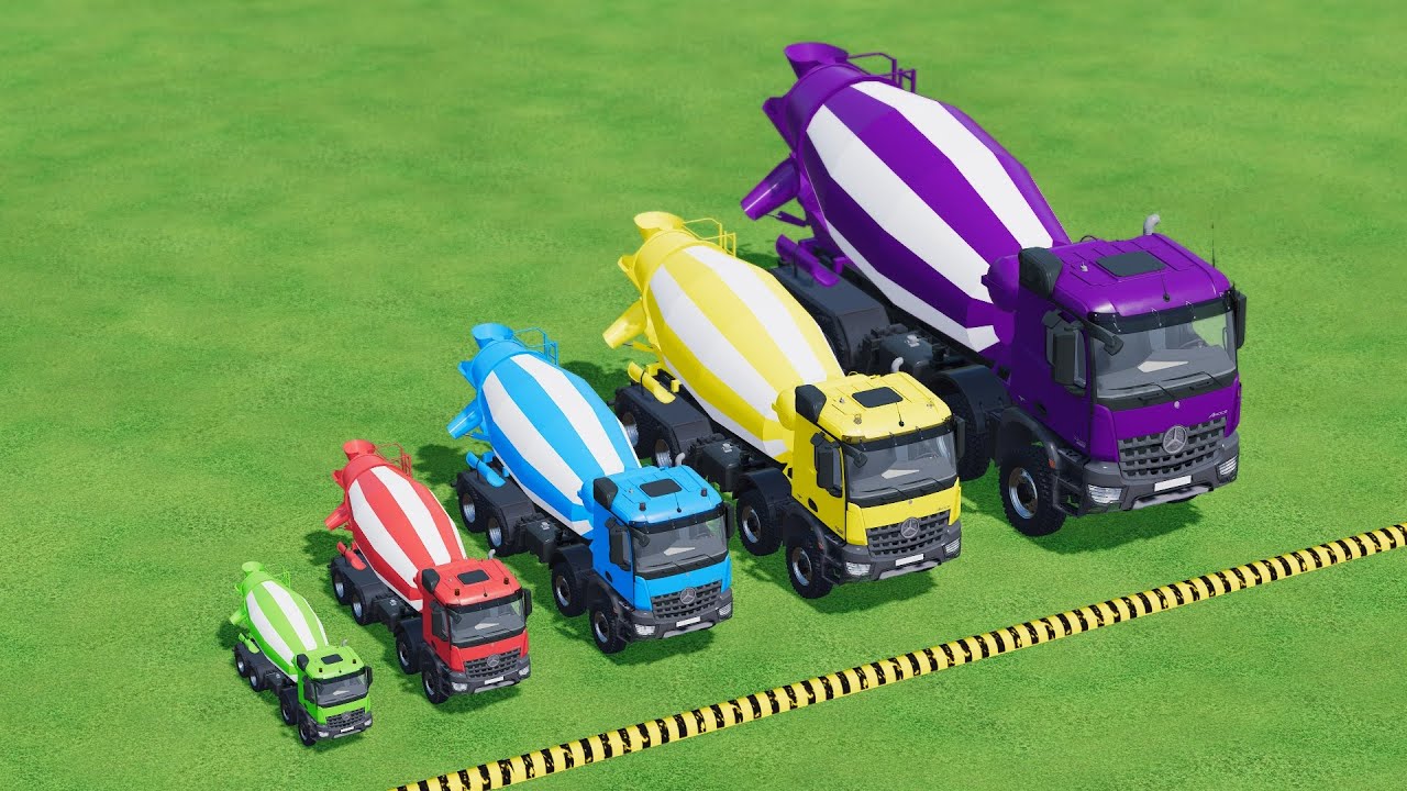 Garage with Colors   ALL MIXER TRUCK WITH DOUBLE FLATBED TRAILER TRUCK, SCANIA, KAMAZ, NISSAN, MAN